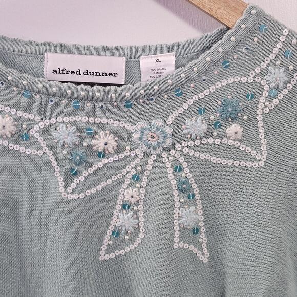 Alfred Dunner Ramie Blend Beaded Bow Knit Sweater Size XL Sparkles Embroidered - Picture 5 of 5